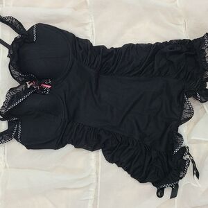 Victoria's Secret Pink and Black Chemise with Ruffled Edge